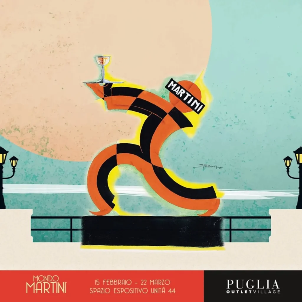 Manifesto Martini con scultura grafica di una figura stilizzata