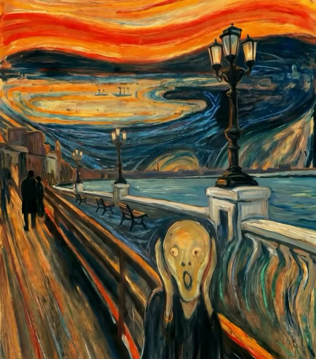 Il lungomare di Bari dipinto come L'urlo di Munch: fotogramma del reel con l'AI che immagina la città nei quadri dei grandi pittori