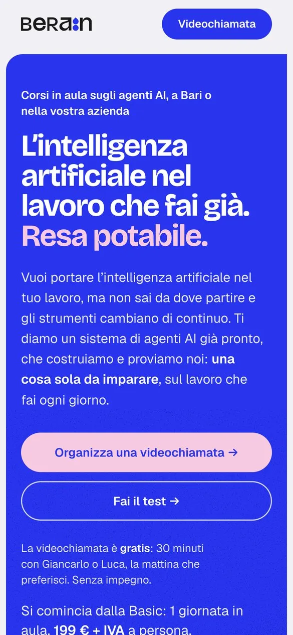 Il sito BeRain su telefono