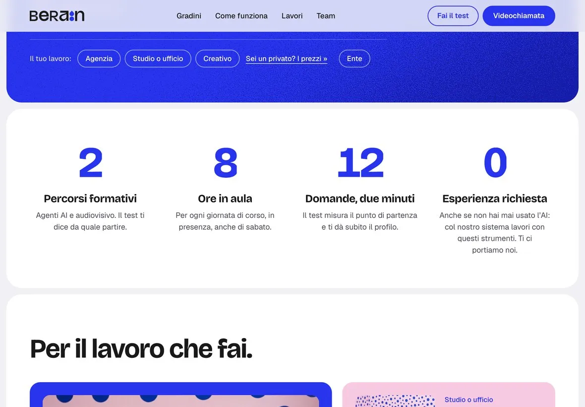 Il sito BeRain su tablet in orizzontale