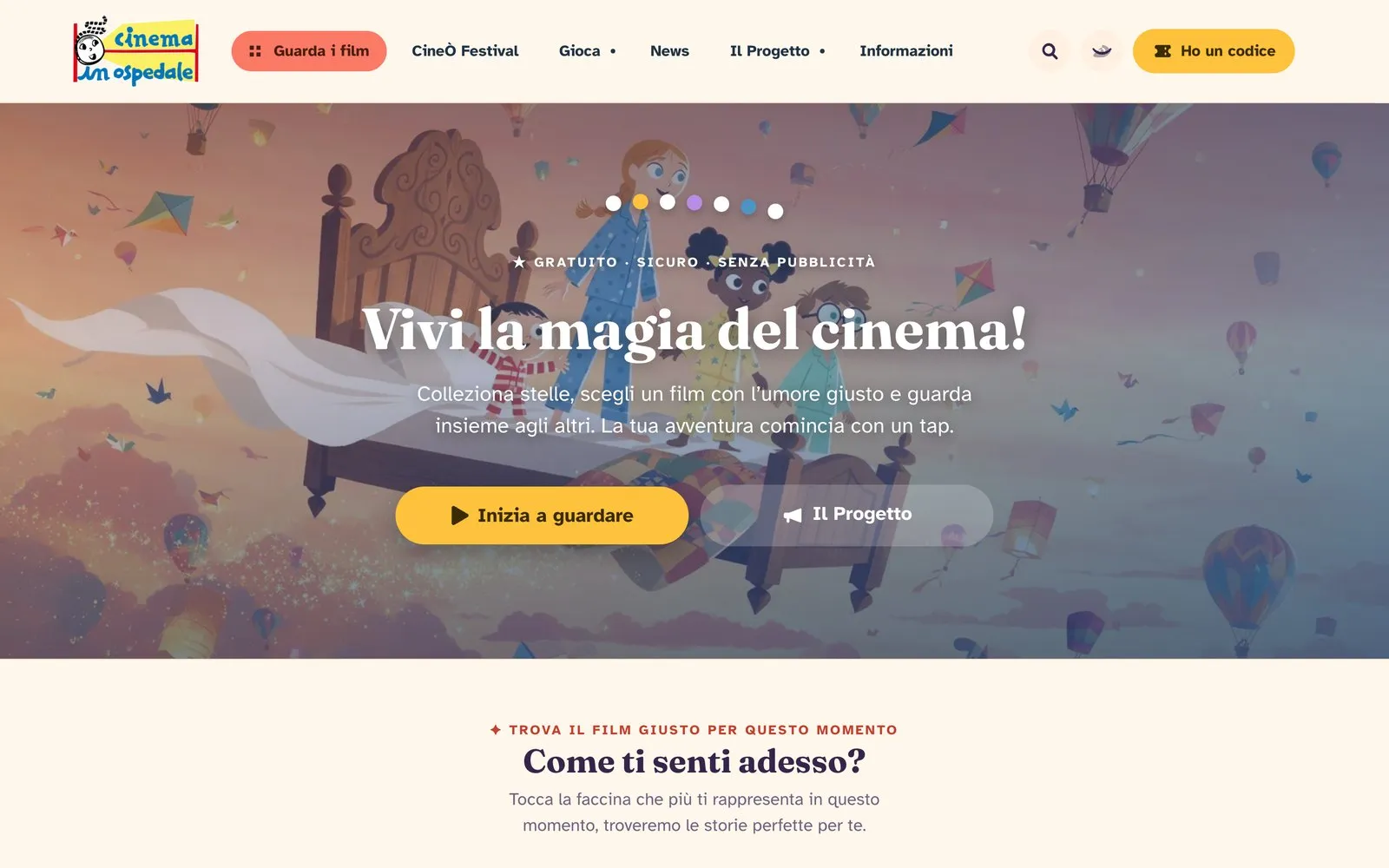 Il sito Cinema in Ospedale su computer