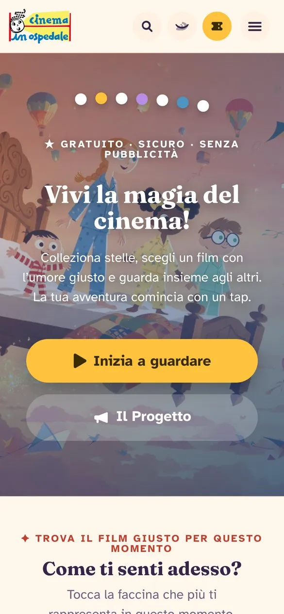 Il sito Cinema in Ospedale su telefono