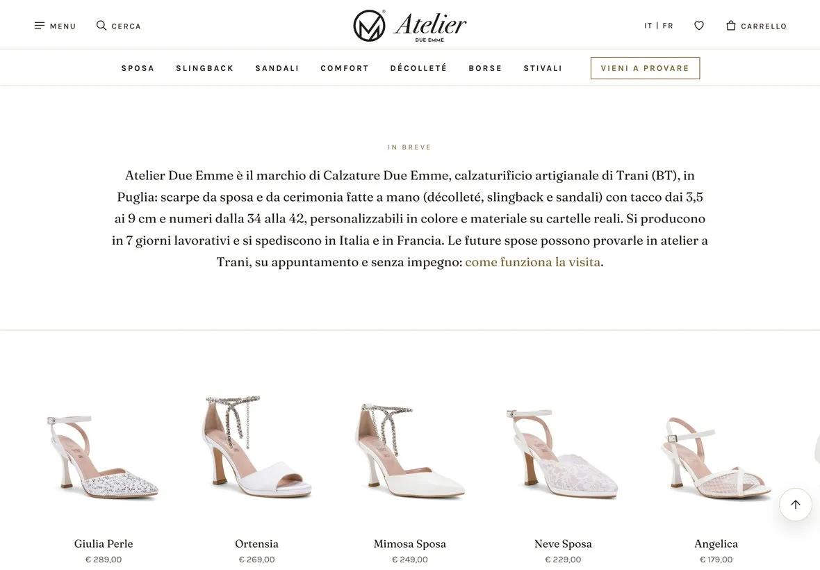 Il sito Atelier Due Emme su tablet in orizzontale