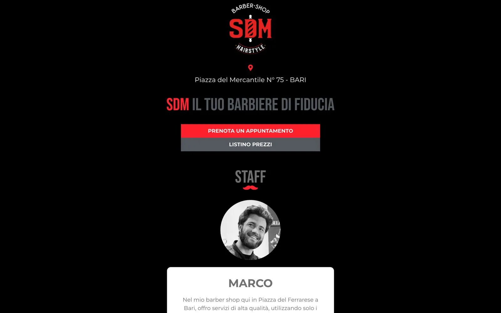 Il sito SDM Barber Shop su computer