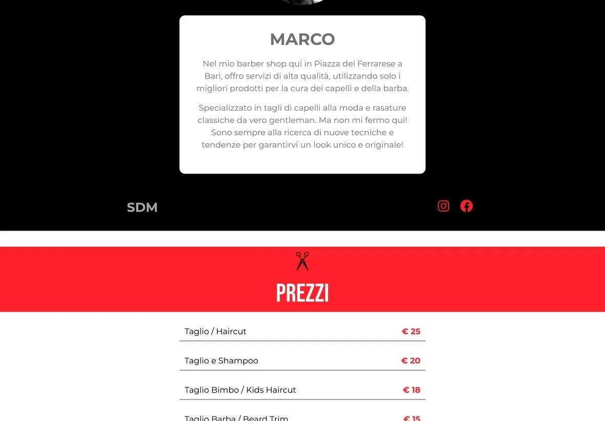 Il sito SDM Barber Shop su tablet in orizzontale